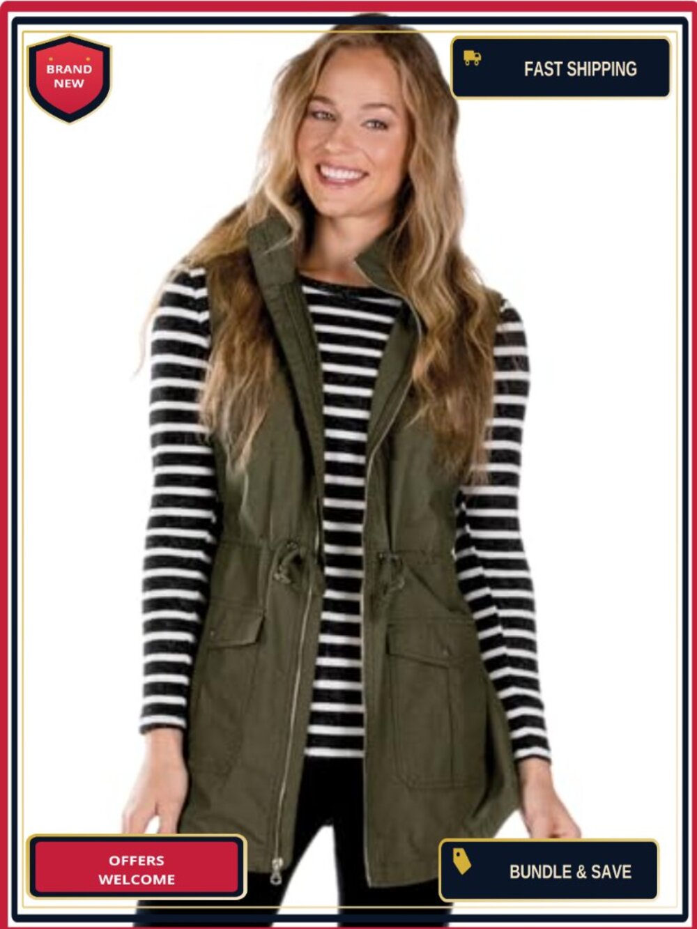 Lightweight Cotton Blend Utility Vest with Zip Front and Pockets